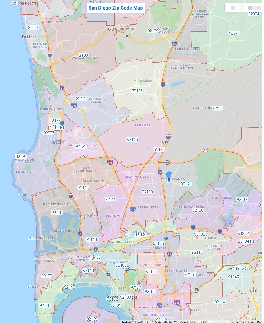 San Diego Zip Codes Map 